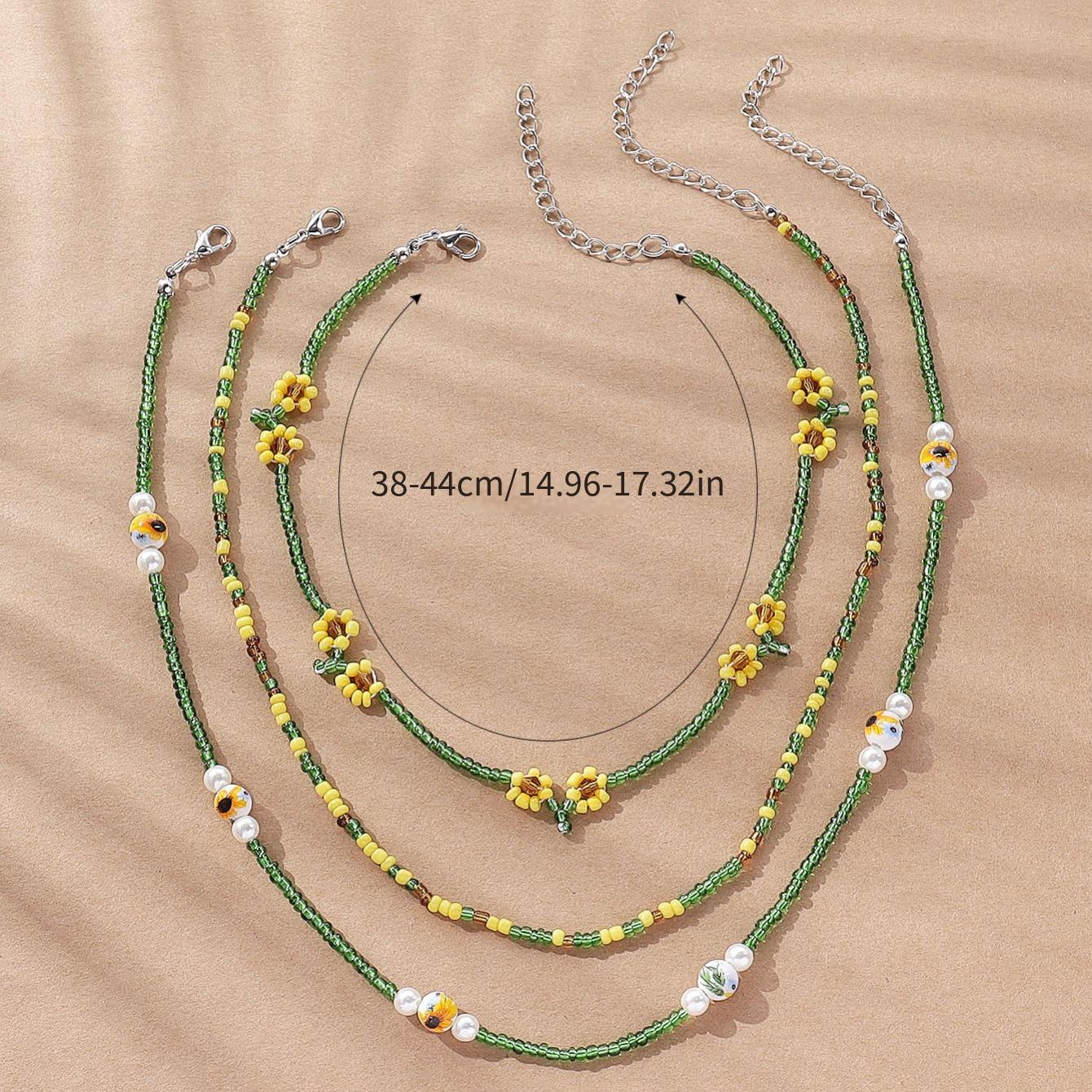 3pcs/set Rice Bead Soft Pottery Decor Clavicle Chain Sunflower Decor Pendant Necklace Y2K Necklace for Women Girls Gift,Temu