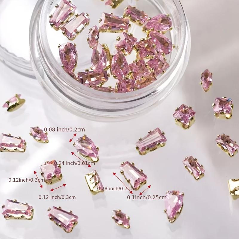 20 Pcs Pink Nail Rhinestones Nail Art Gems Crafts Crystals Glass  Decorations Set Ab Rhinestones Flat Back Design For Nail Art Decoration