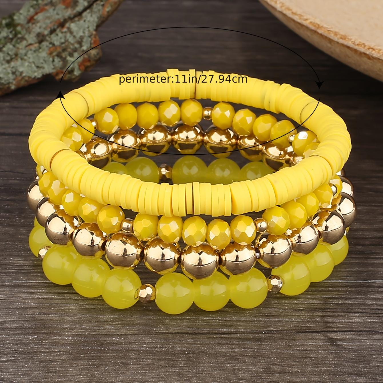 Stackable Beaded Bracelets YELLOW crystal charms Beaded Stretch