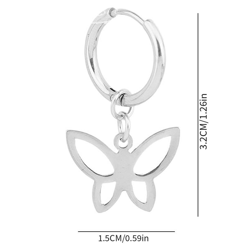 Silver Stainless Steel Hollow Butterfly Drop Earring