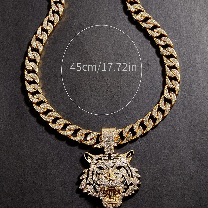 Tiger Head Pendant Cuban Chain Necklace