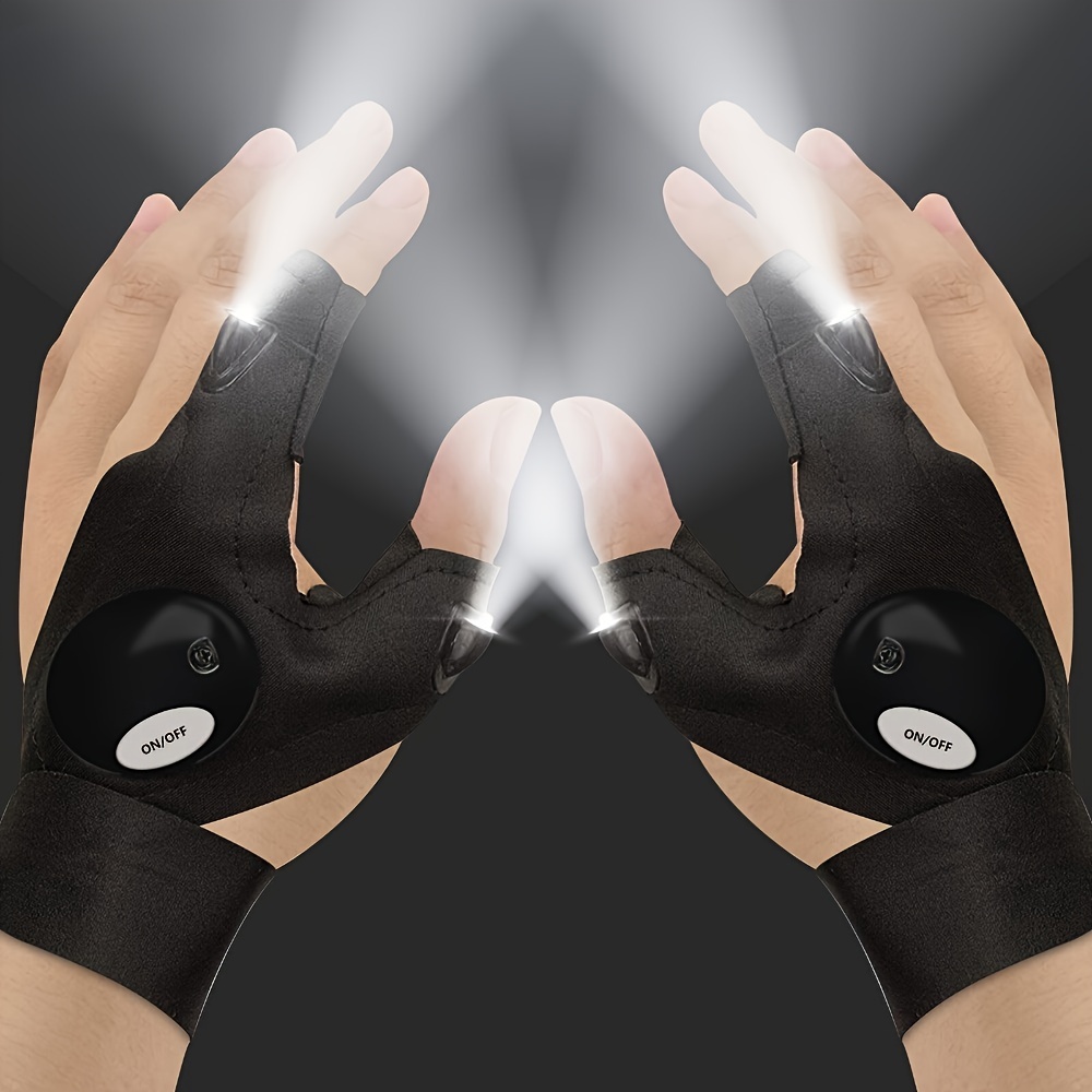 1 paire LED demi-doigt gants de pêche lampe de poche torche