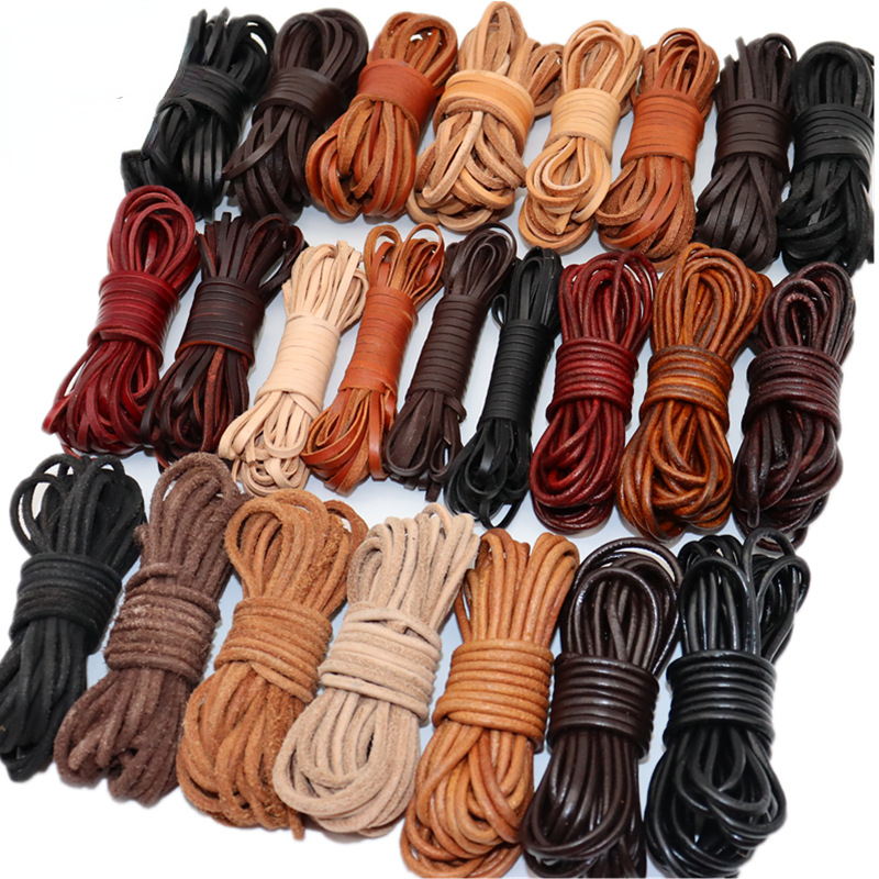 2m 3/4/5/6/8/10MM Vintage Cowhide Leather Cord Strip Round/Flat