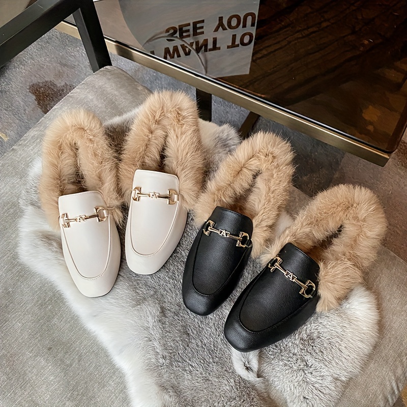 Real Fox Fur Slippers Fluffy Flip Flops Shiny Chain Plush Slippers Furry Fur  Slides Home Beach Flat Sandals Women Fashion Shoes