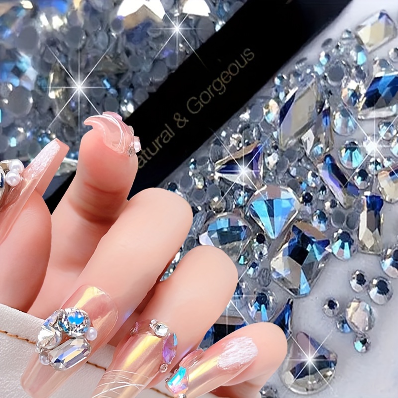10Pcs Oval Glitter Crystal 3D Nail Rhinestone Gold Metal Nail Charms Strass  With Mini Round Stone Flat-Back Nail Gem Accessories