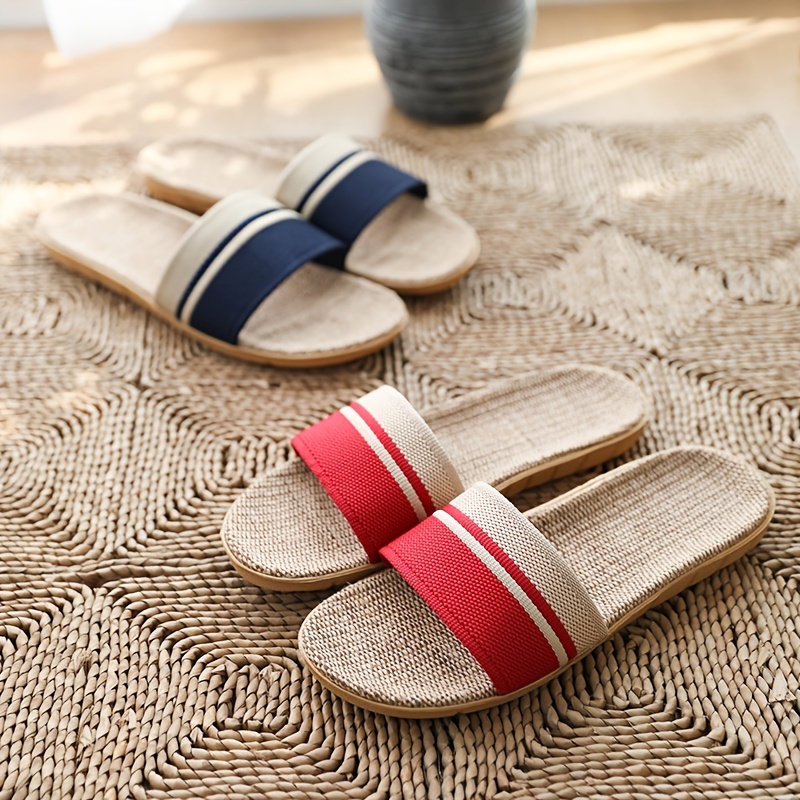 Slippers Men Big Sizes Linen Home Indoor House Slippers Women Soft Flat  Shoes