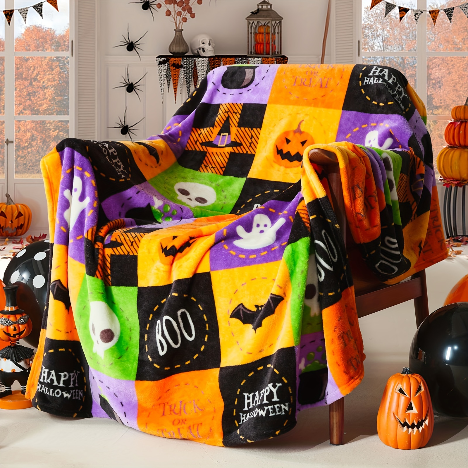 1 pièce Halloween Imprimé Citrouille Couverture En Flanelle , Doux Cosy  Couverture Sieste Couverture Pour Voyager Canapé Lit Bureau Domicile Décor  , Halloween Cadeau De Vacances Couverture Pour Garçon Fille Adultes 