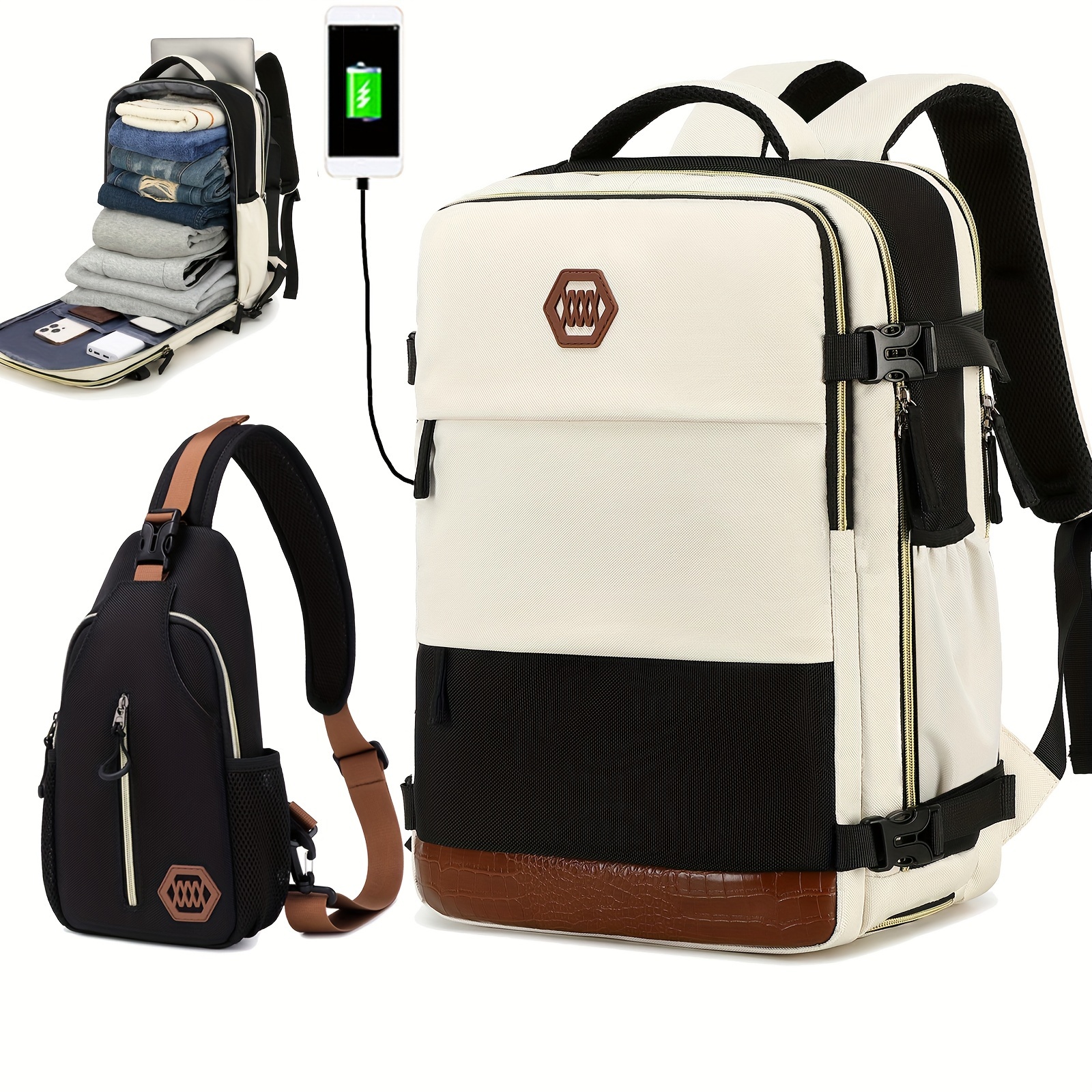 Comprar Mochila para hombre, mochila para portátil de negocios expandible  impermeable de 17,3 pulgadas con carga USB, mochila de viaje de moda