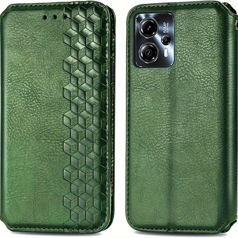 Para Motorola Moto G84 5G Funda de cuero con tapa con textura de fibra de  carbono (verde)