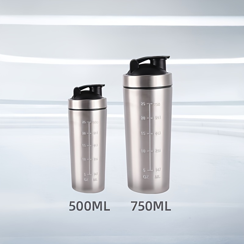 1pc Stainless Steel Shaker Cup With Scale, Double Decker Protein