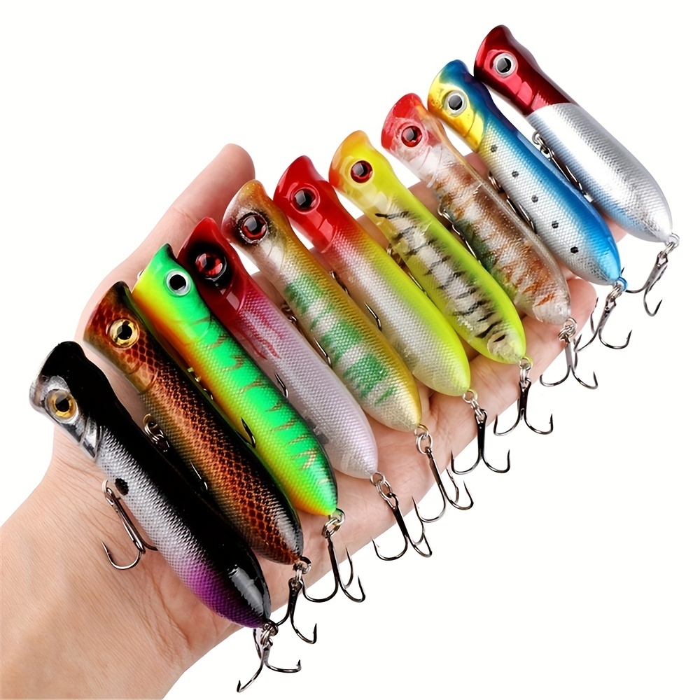 5 Pcs Surface Fishing Lures, 7.2CM Popper Sea Fishing Baits Artificial  Floating Lures for Pike Bass Salmon Perch (Blue)