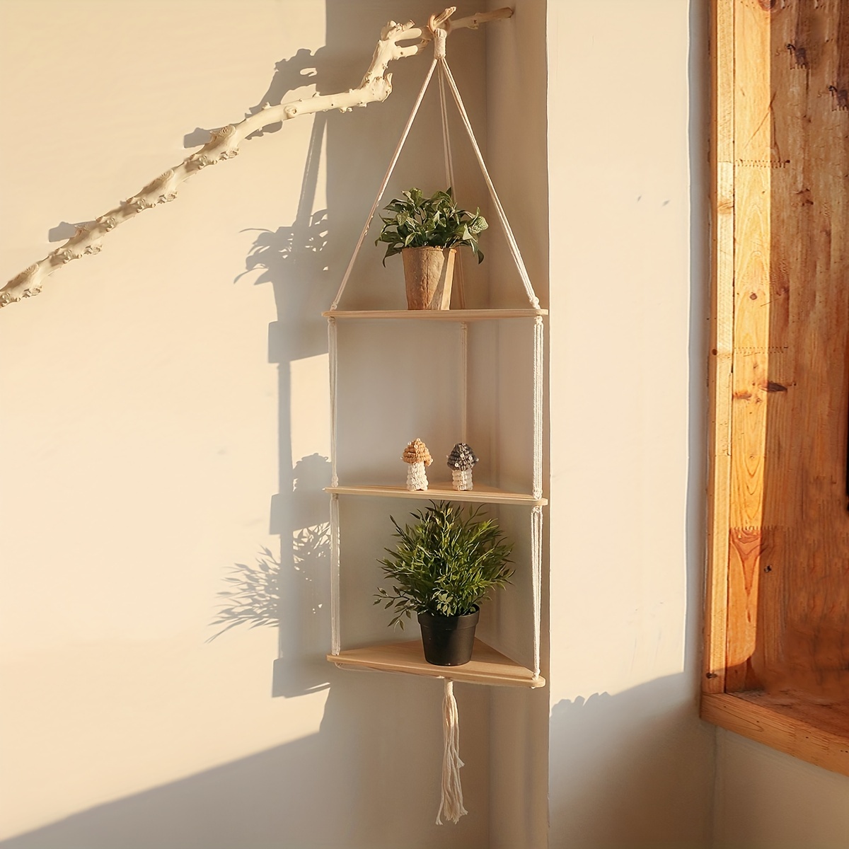 Ganchos de pared de madera creativos, Perchero de ganchillo, gancho de  ropa, gancho adhesivo, estante de esquina, estante flotante de bambú,  estantes