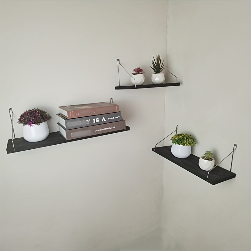4 estantes flotantes de pared, estantes grises para montar en la pared con  soportes invisibles para dormitorio, sala de estar, baño, cocina, estantes
