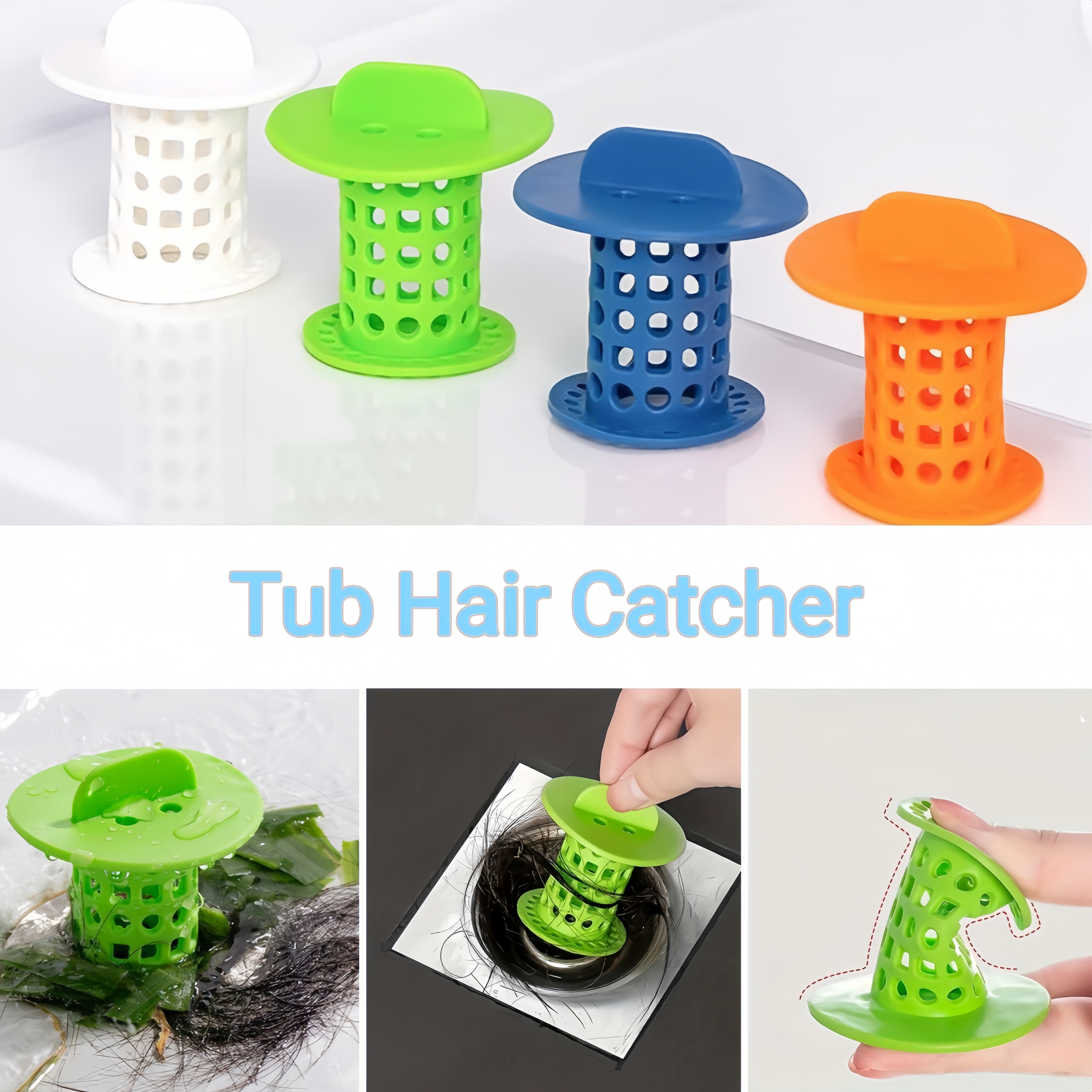 2PCS Shower Drain Hair Catcher Silicone Sink Strainer Protector Foldable  Hair Stopper with Suction Cup Drain Cover Drain Filter for Sinks Baths