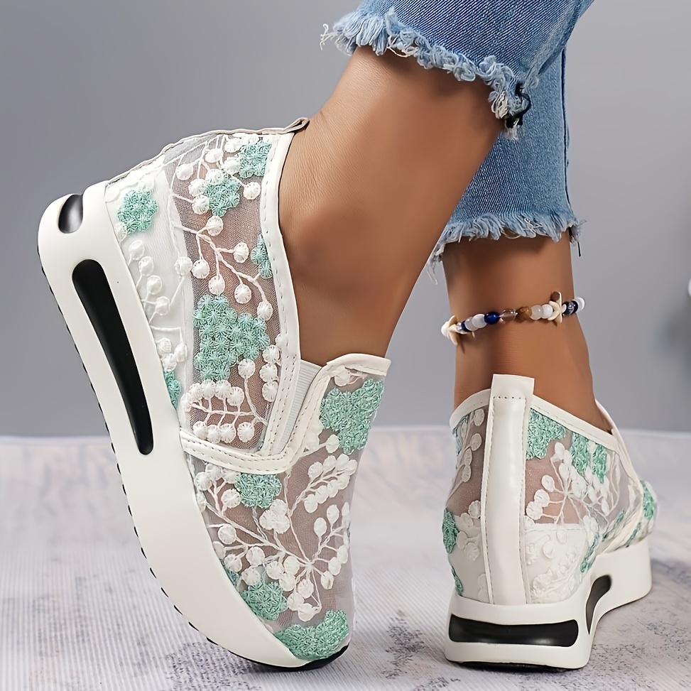 Zapatillas deportivas para mujer, zapatos de balancín con bordado floral, Moda de Mujer