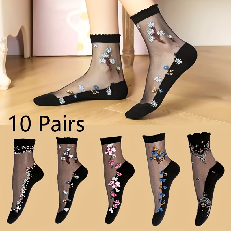 10-20 Pairs Women Nylon Elastic Short Ankle Sheer Stockings Silk Short Socks