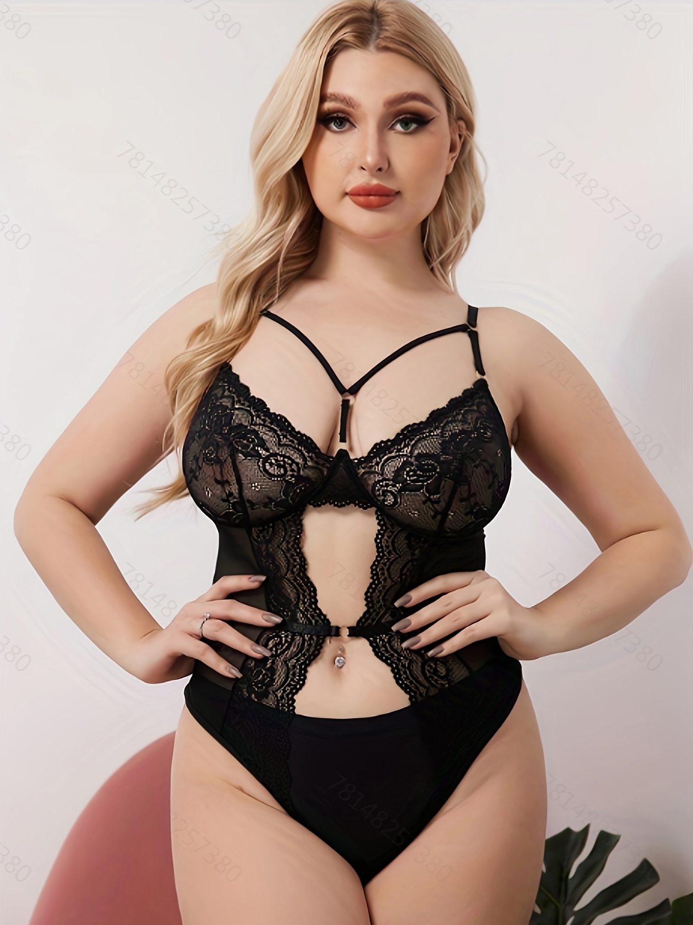Plus Size Sexy Bodysuit, Women's Plus Floral Jacquard Semi Sheer Cut Out  Crotchless Sexy Naughty Teddy Bodysuit