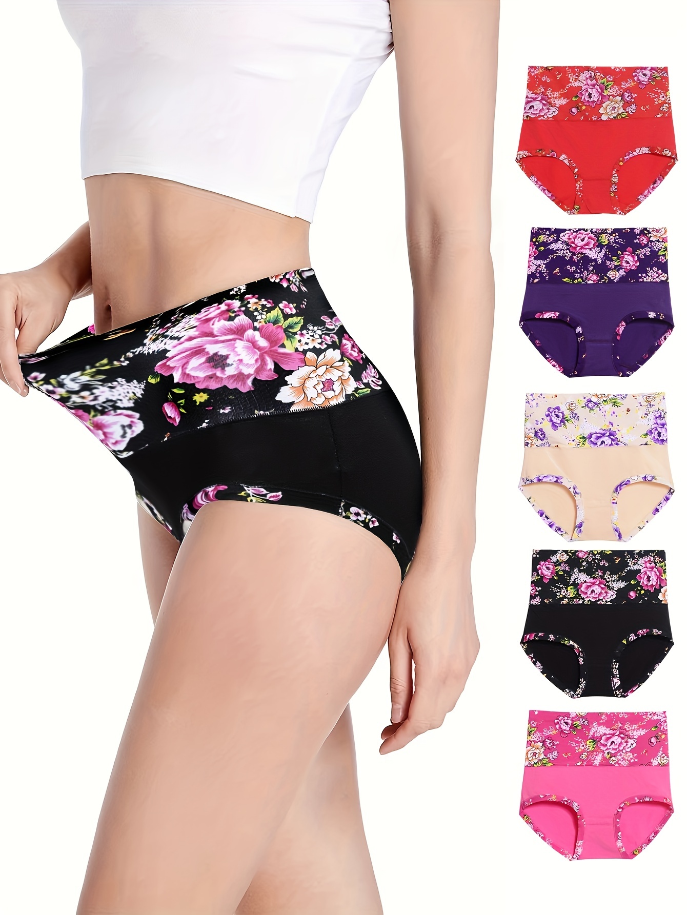 High waisted Boyshort Panties Jacquard Lace Panel Control - Temu