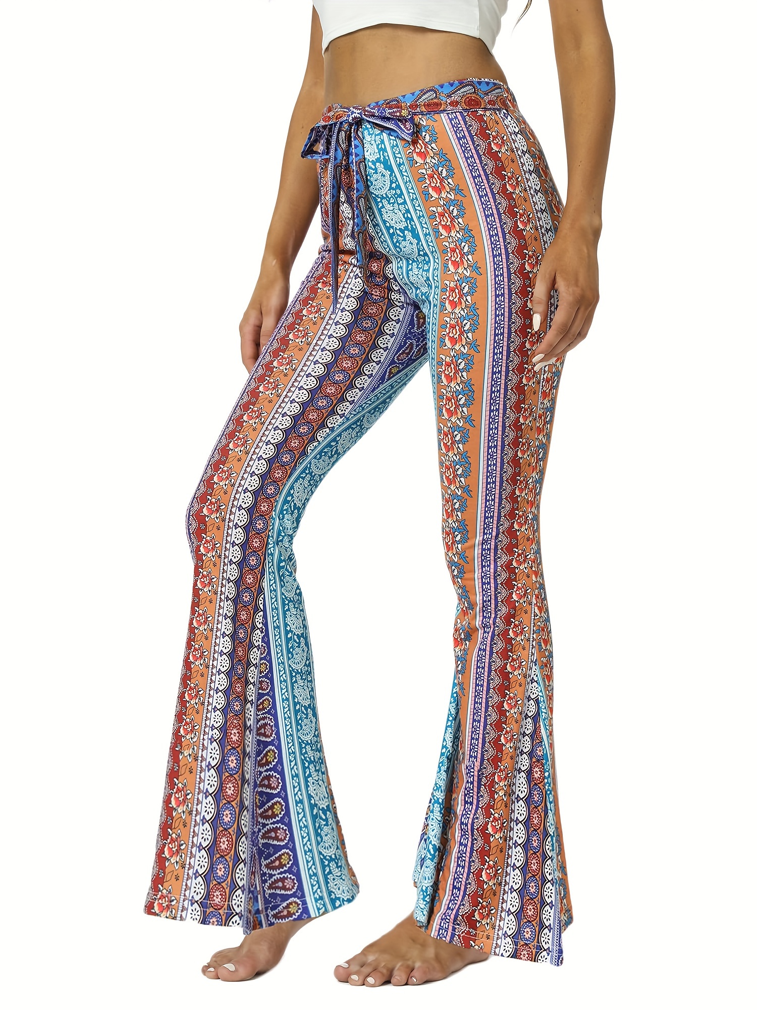 Boho Cashew Flowers Print Flare Pants Summer Casual High Waist