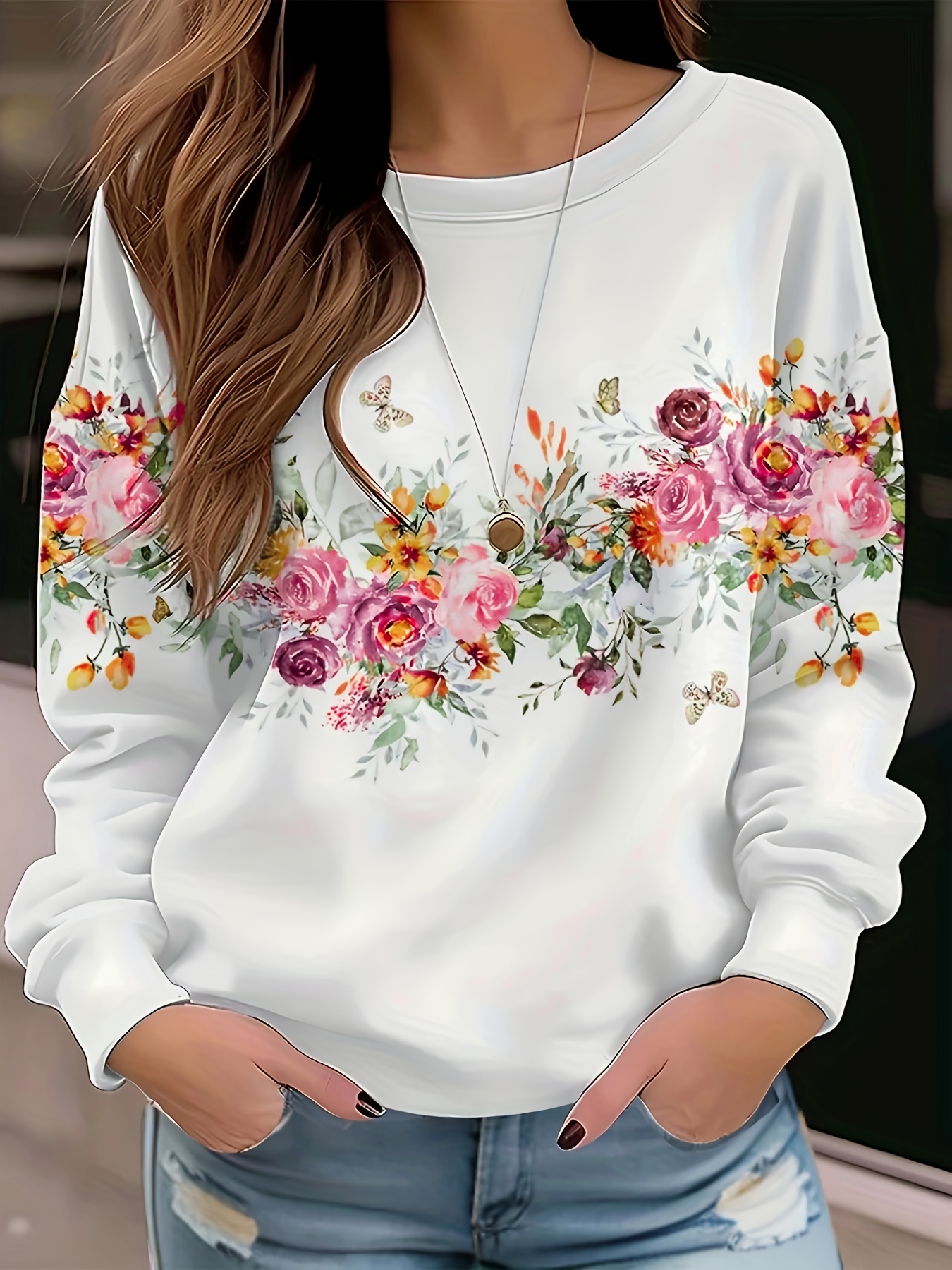 Floral print outlet sweater women's