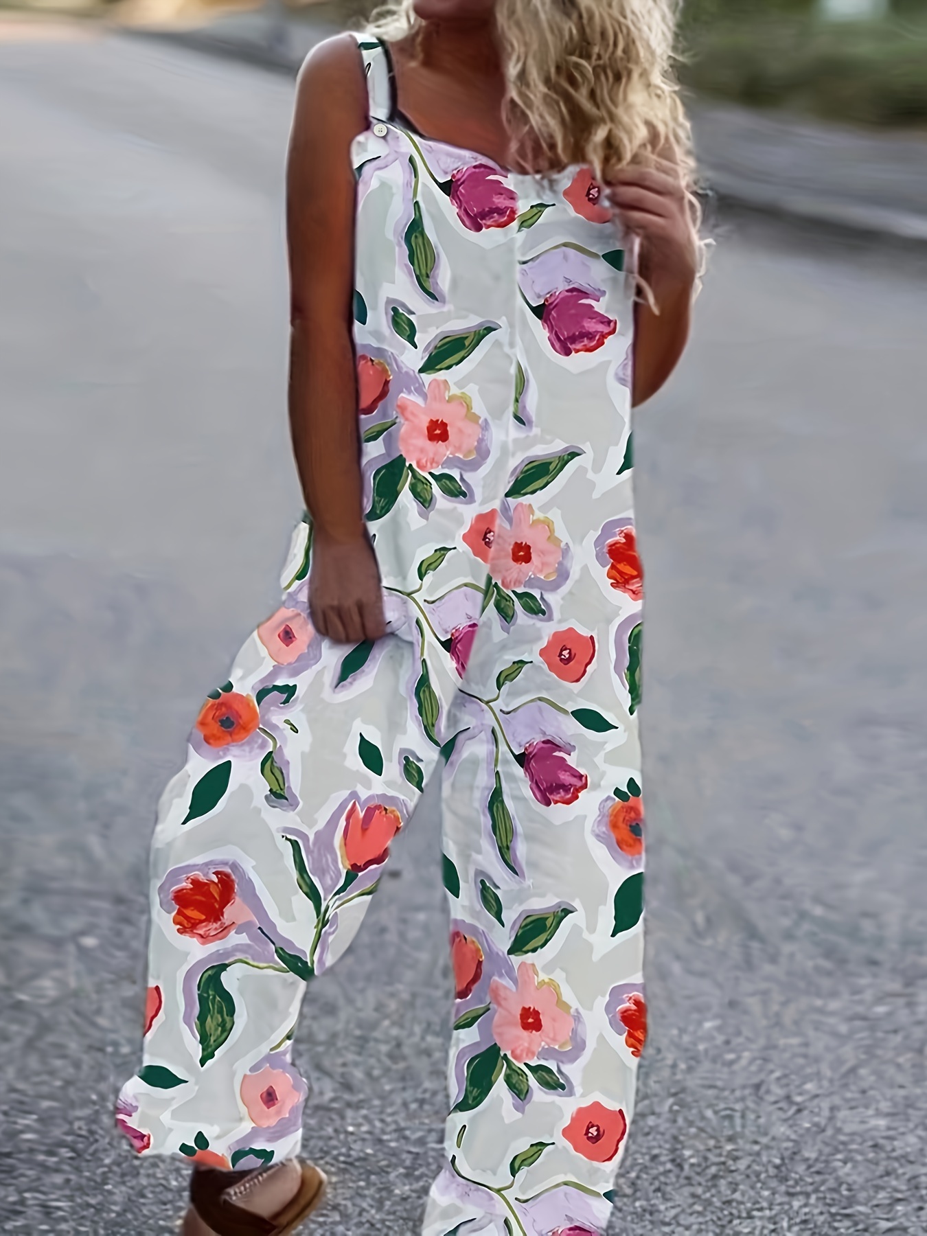 Floral Print Belted Wide Leg Jumpsuit