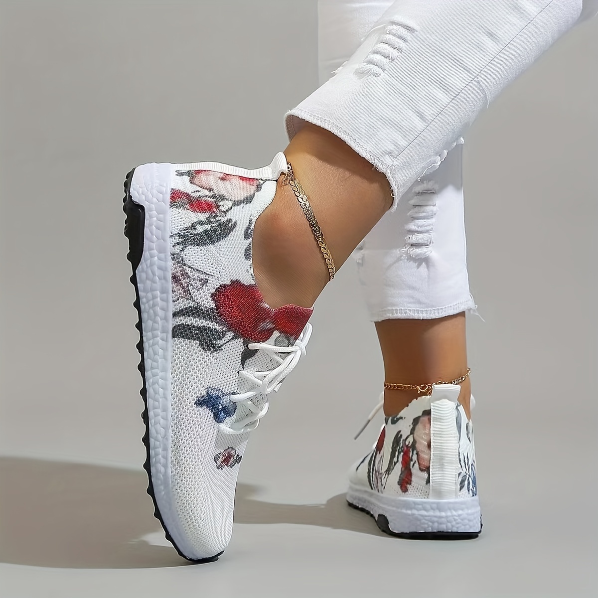 Men's Trendy Flower Print Low Top Rope Lace-up Skate Shoes, Casual Outdoor  Non-slip Flat Platform Walking Sneakers - Temu Germany