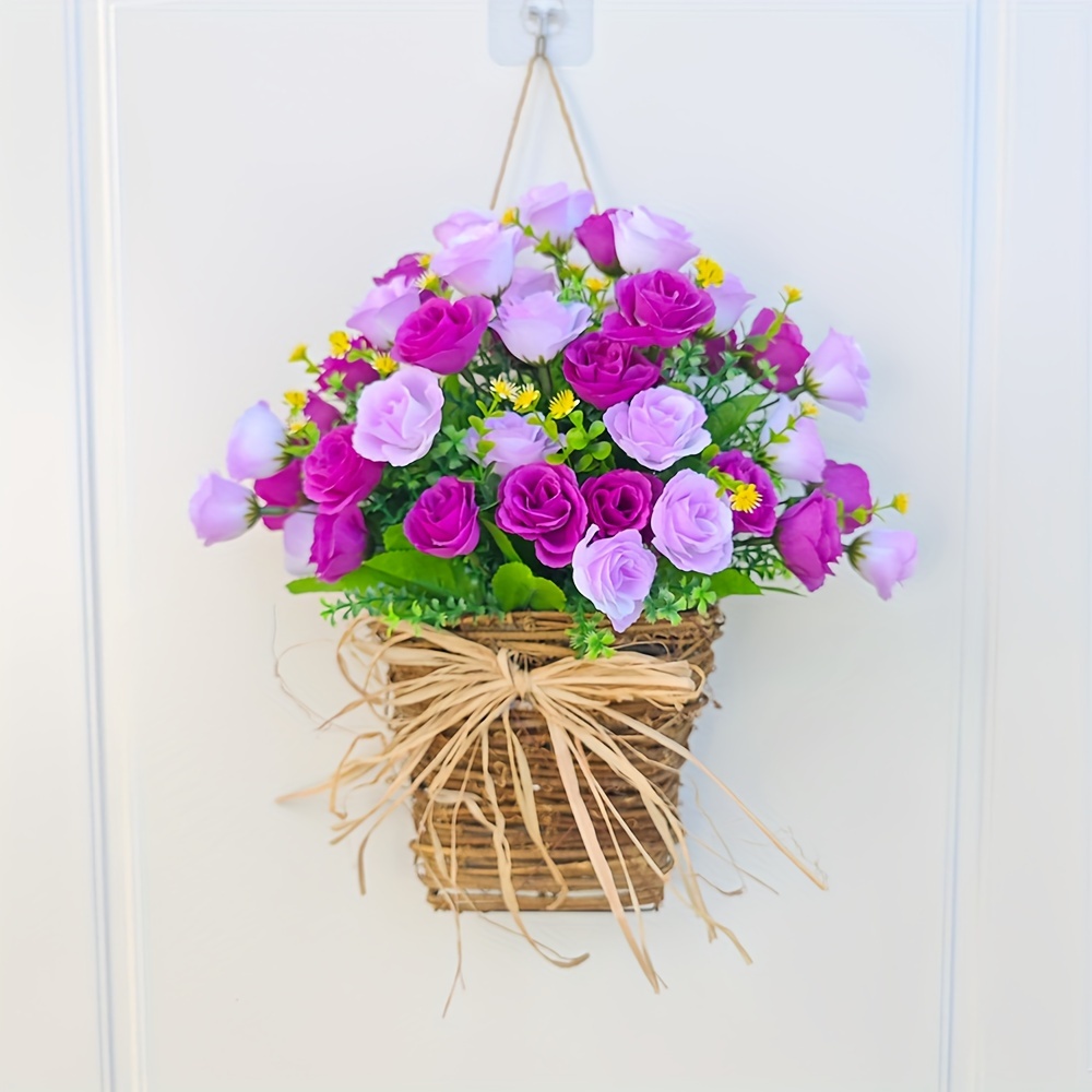 Cestas colgantes artificiales con flores, paquete de 2 flores artificiales  colgantes en cesta para exteriores e interiores, decoración artificial de