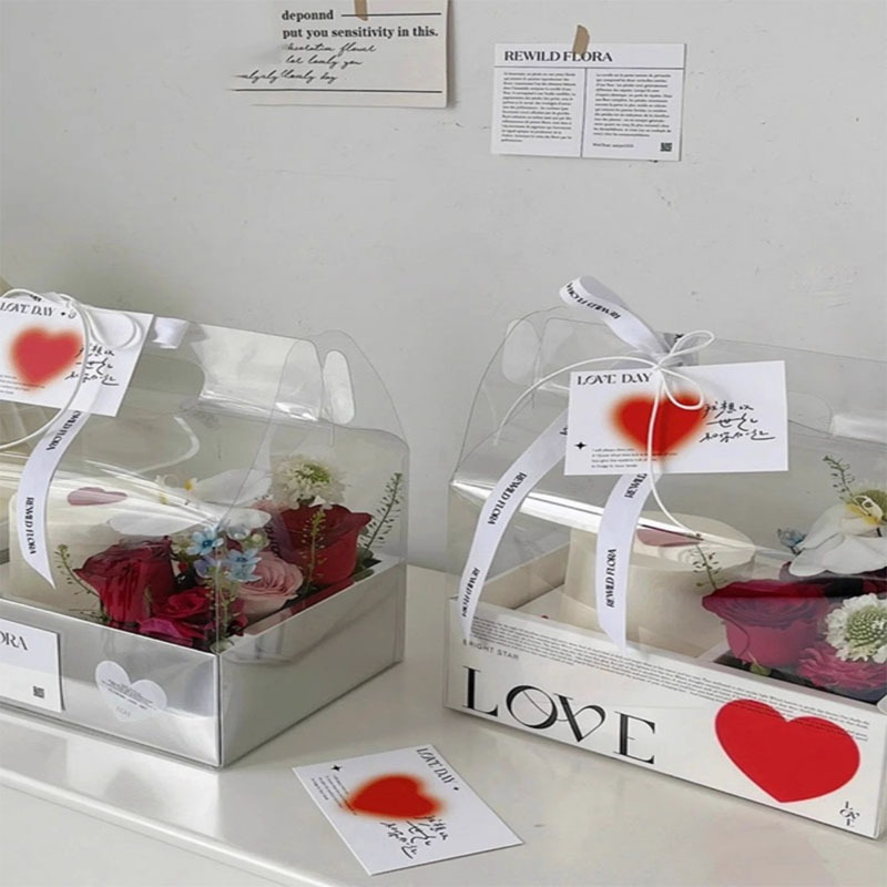  chengzui 2 cajas de flores en forma de corazón, cajas de regalo  florales con tapas de ventana transparentes, arreglos florales de lujo,  caja de joyería para el día de San Valentín