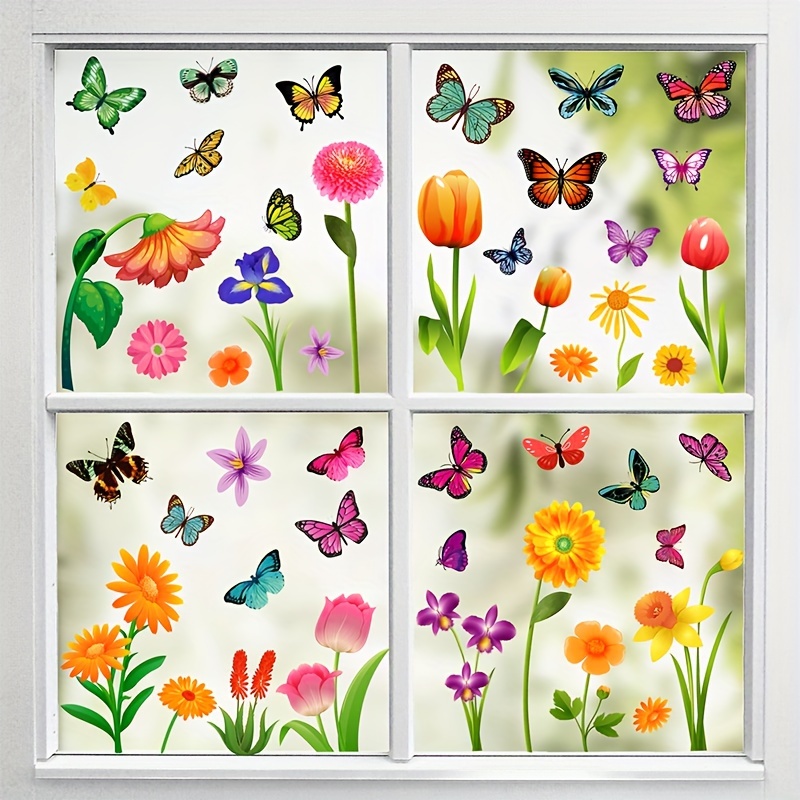 Calcomanías de pared de flores grandes y vides, calcomanías de pared de  flores coloridas para jardín, decoración de pared de narciso, iris, para