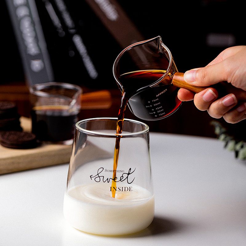 Espresso Shot Glass 3.4OZ Single Spouts Pitcher Milk Cup With Wood