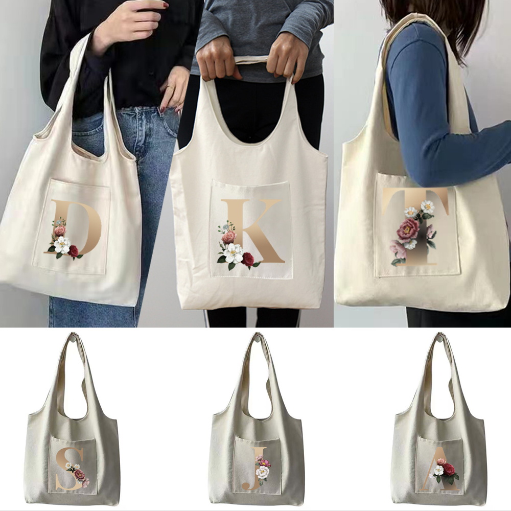  Initial Embroidery Canvas Tote Bag Monogram Gift Bag  Personalized Cotton Bag Reusable Grocery Shopping Bag Top Closure Zipper  Cotton Bag for Women Friends Bridesmaid on Birthday Wedding (Letter A):  Home 