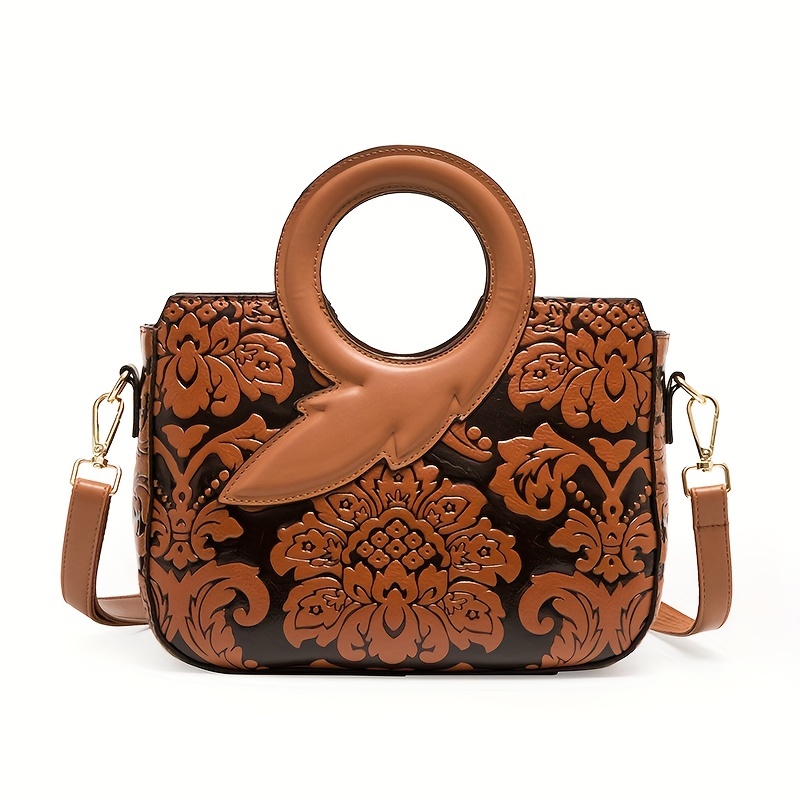 Flower Embroidery Color Stitching Underarm Bag, Leather Waterproof Bag Purse,  Fashion Versatile Baguette Bag - Temu