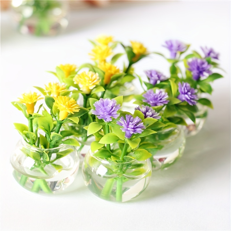 Miniature Flowers Bouquet in Glass Bowl Decorate for Dollhouse and