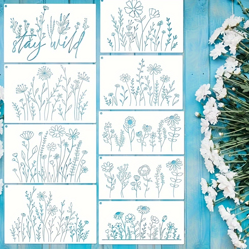 50pcs Botanical Flower Stencils For Crafts Small Wildflower Floral Paint  Stencil For Painting On Wood Card Making, Tiny Nature Vine Herb Essential  Art