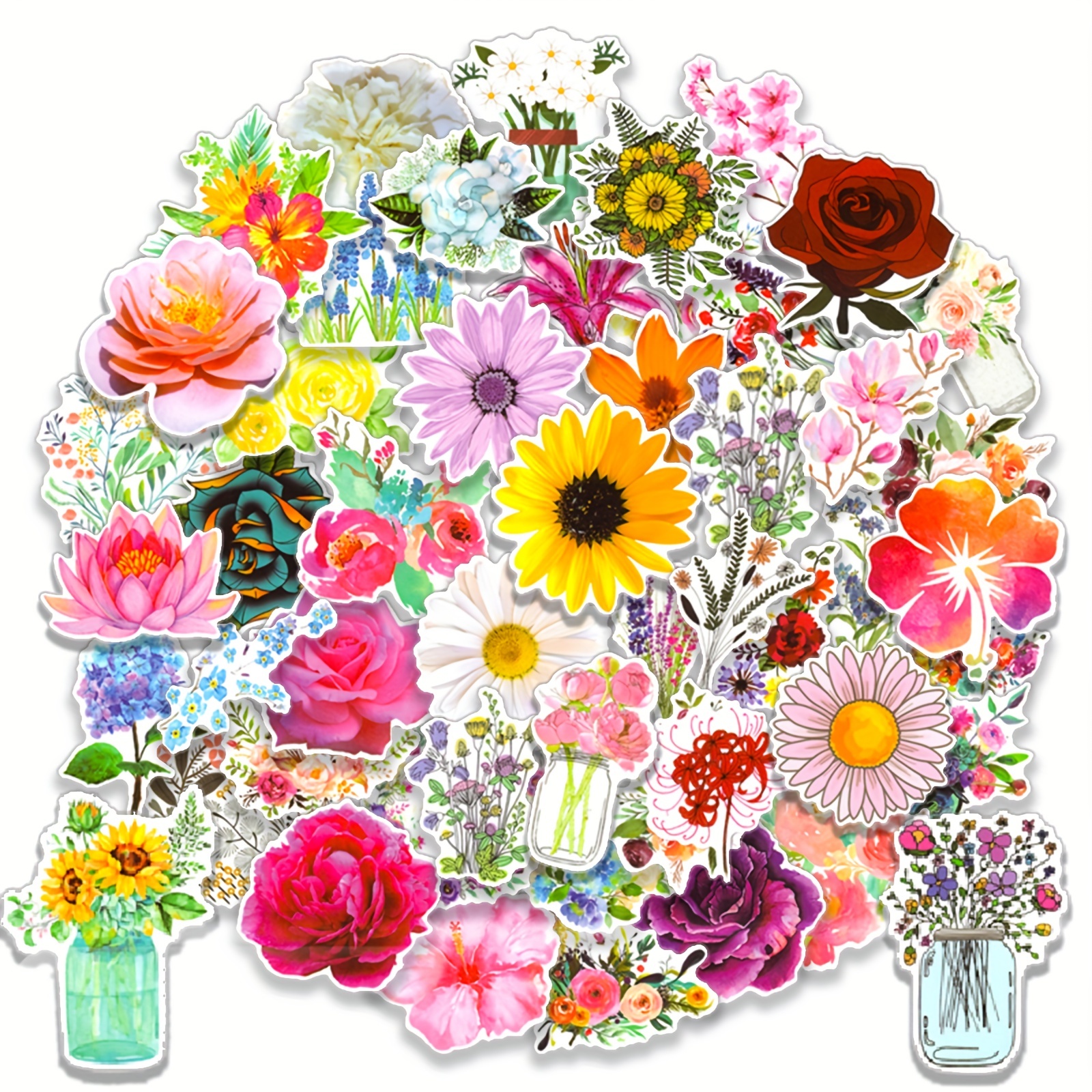 80Pcs flower scrapbook stickers kids flower stickers floral decal stickers