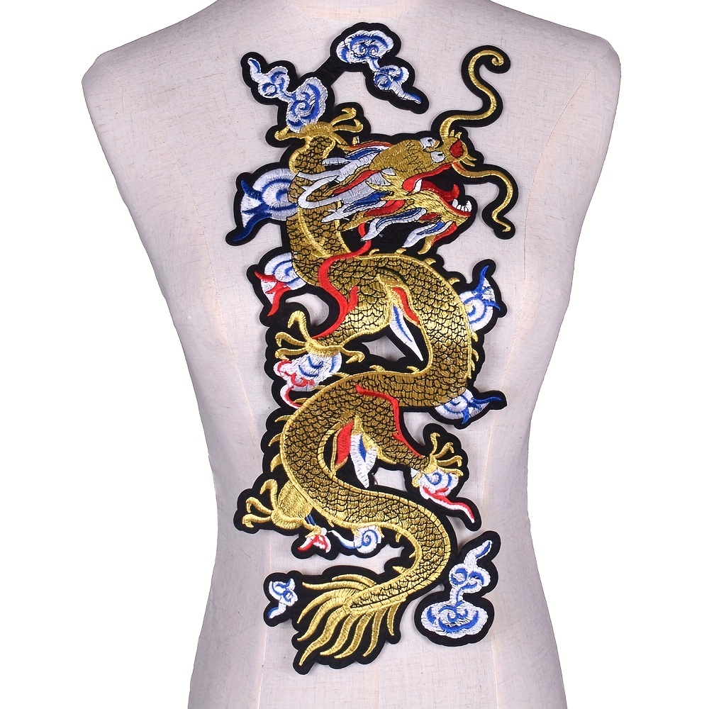 Dragon in Tattoo Style Embroidered Iron-on / Velcro Sleeve Patch