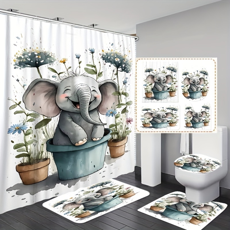 huanxiangouyue Divertida cortina de ducha de elefante para bebé en la  bañera cortina de ducha de elefante gris para baño con 12 ganchos 60 x 72 –  Yaxa Costa Rica