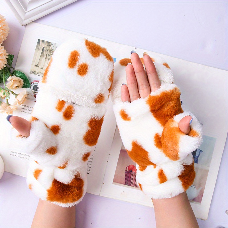 Mature Leopard Jacquard Knit Gloves Short Stretchy Split - Temu