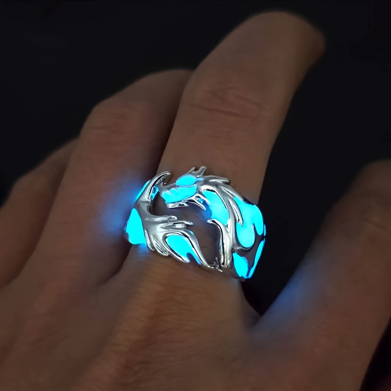 1Pc Night Light Luminous Resin Ring Fluorescent Design Finger Ring