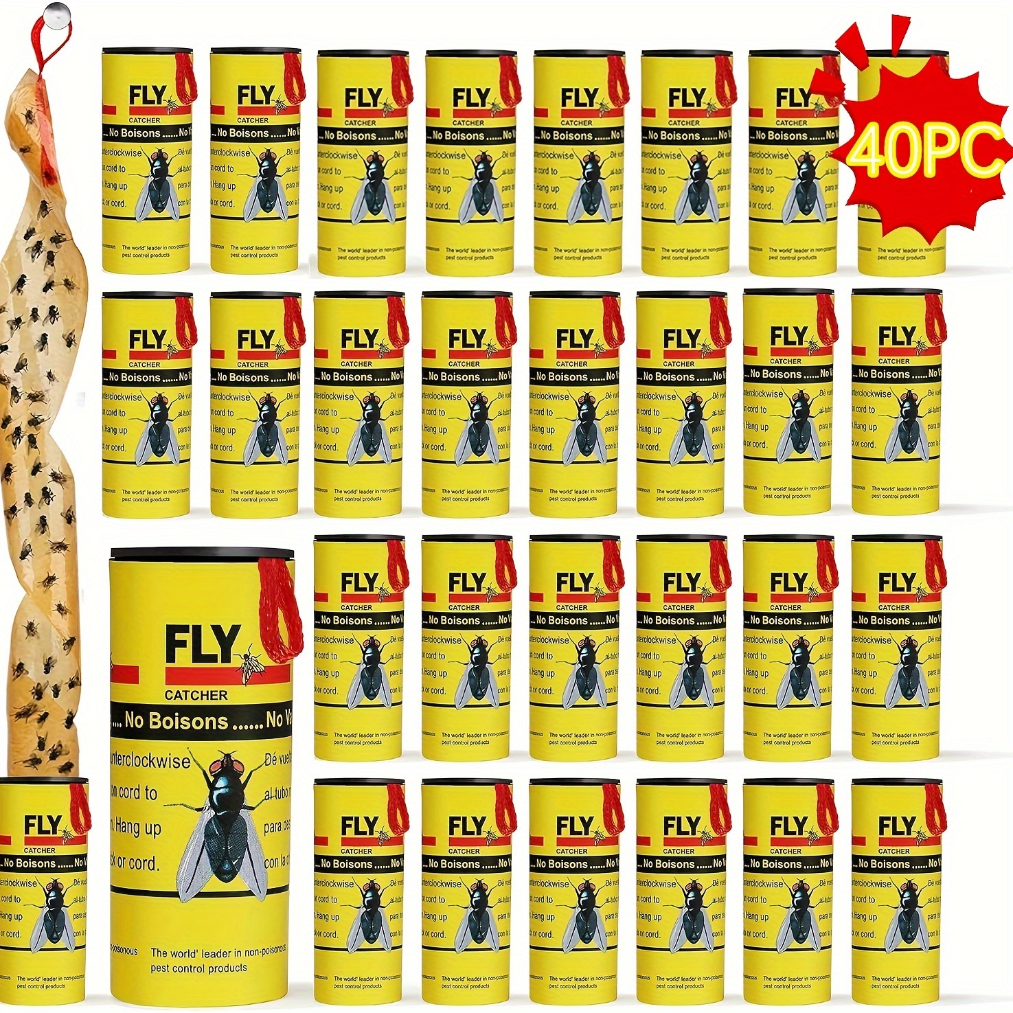 24 Pack Sticky Fly Ribbon Strips Tape, Flies Trap Catcher, Gnat
