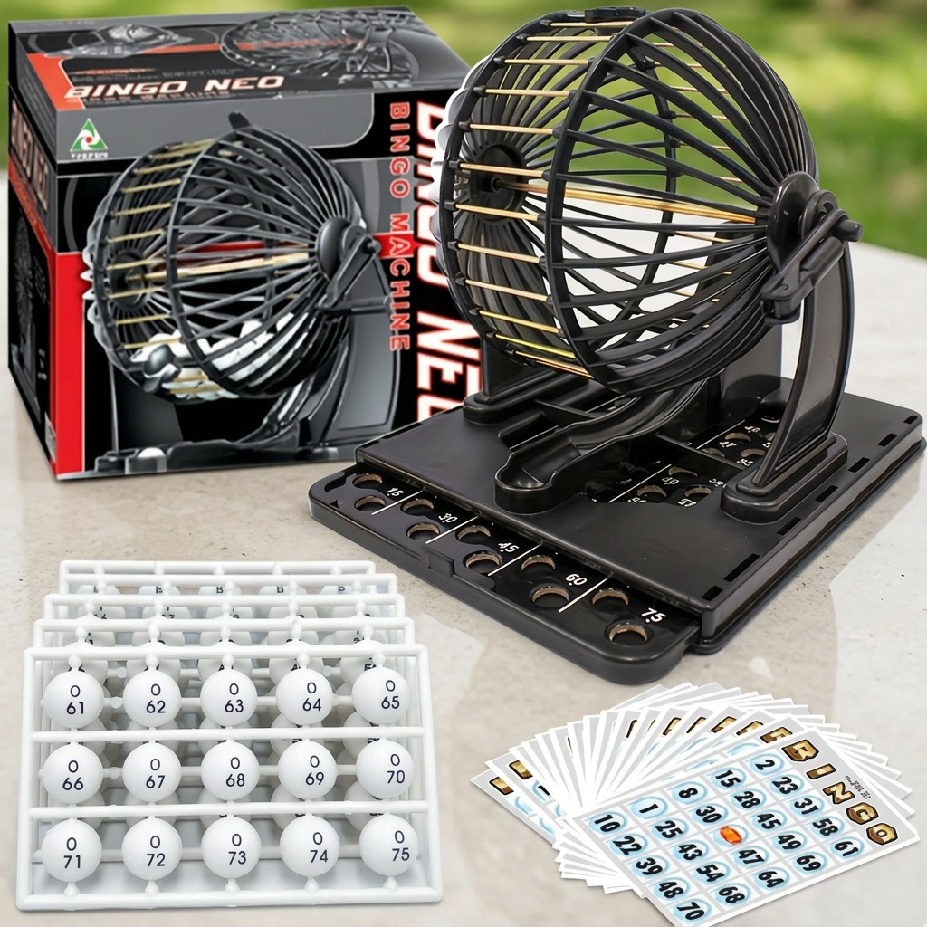 Bingo Equipment Set with Machine, Call Ball Pad, and 20 Cards