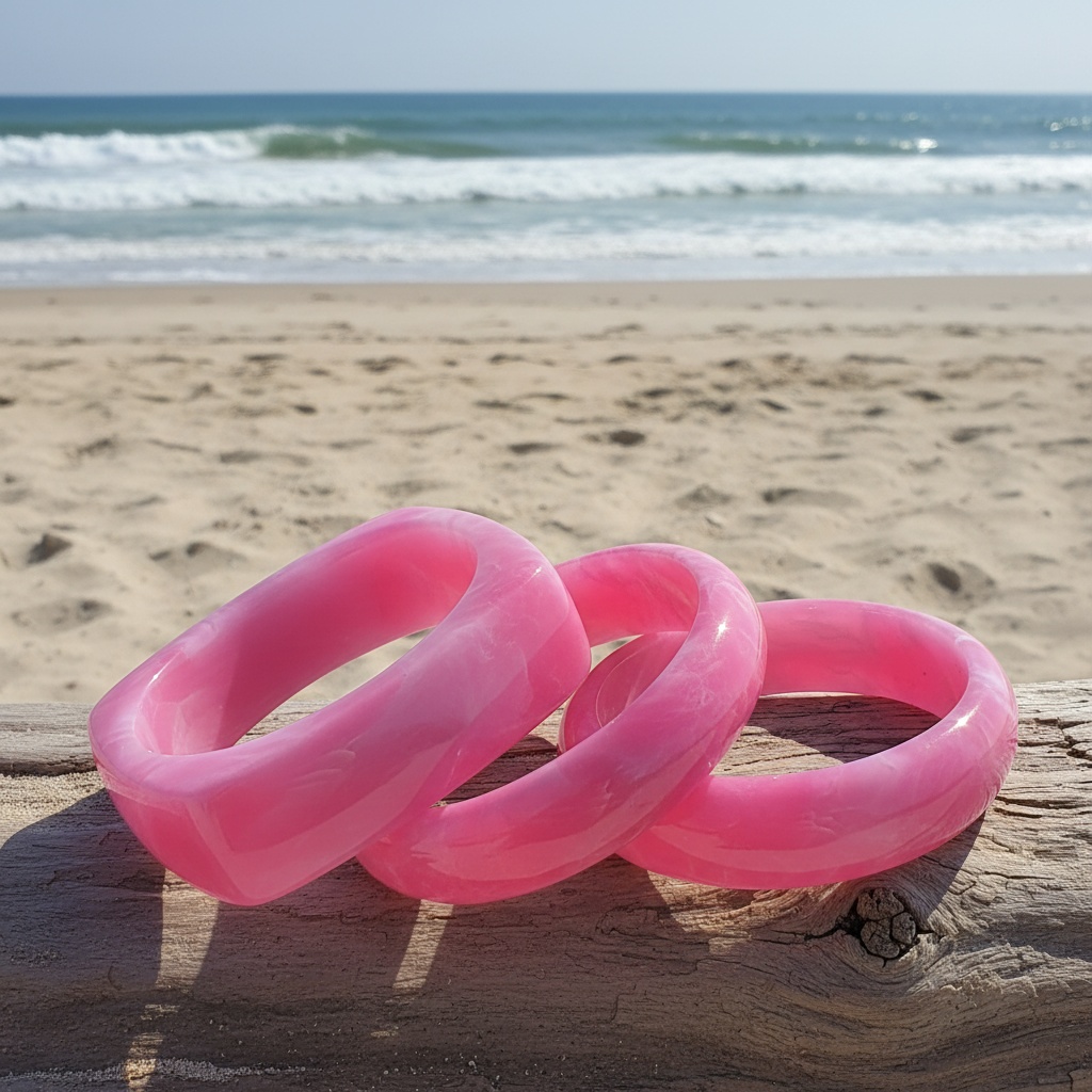 3pc Pink Square Resin Bracelet Set, Casual Gifting
