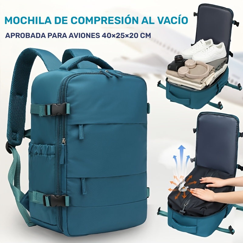 Maleta de viaje con mochila de compresión al vacío mejorada y bomba de aire, bolso de viaje de gran capacidad aprobado para avión 40x25x20 cm, mochila multifuncional de doble hombro, incluye funda de compresión al vacío con bomba, herramienta de almacenamiento que ahorra 50% de espacio, juego de bolsas de vacío con capacidad expandida, ideal para viajes familiares