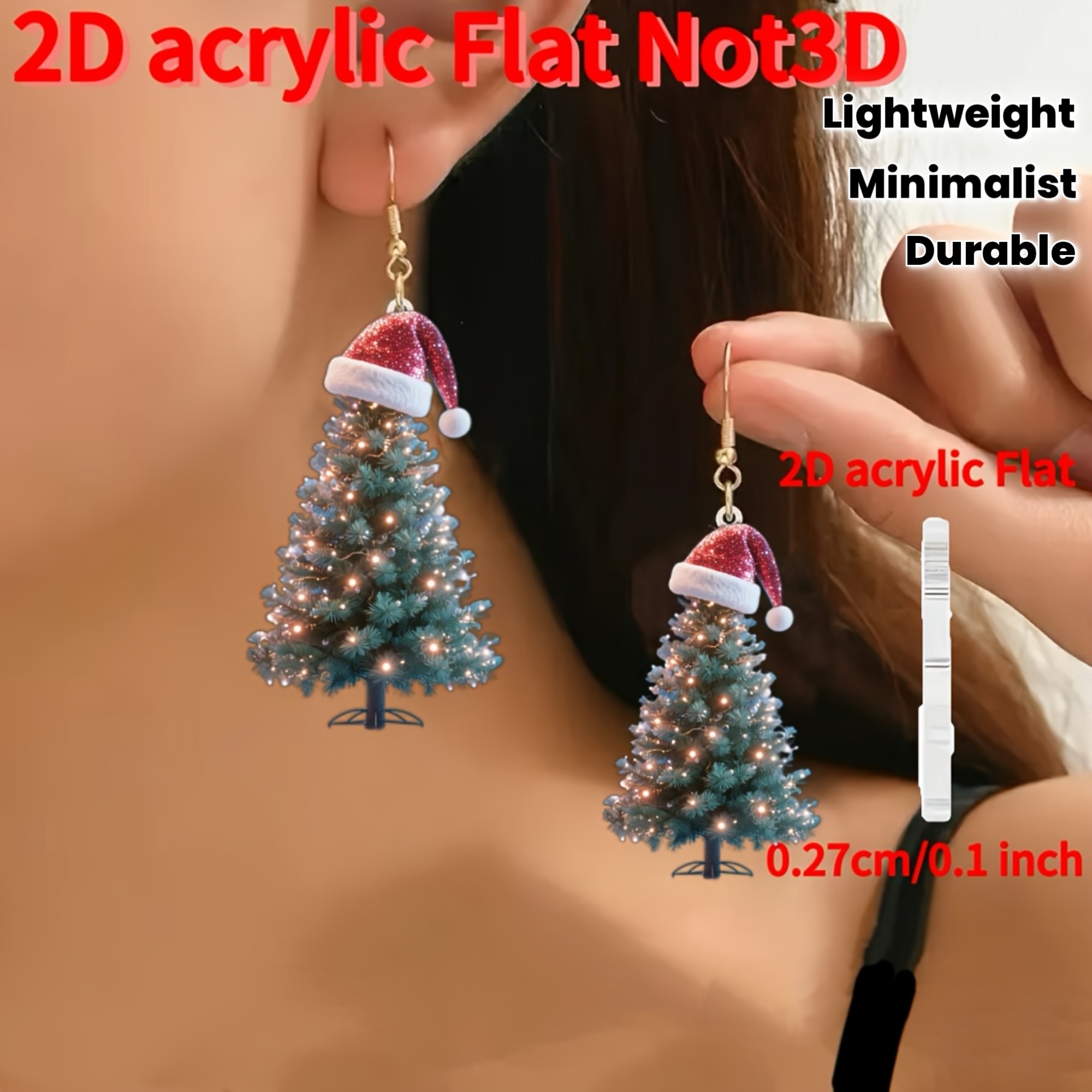 Cute 2D Acrylic Christmas Tree Earrings for Festive Style