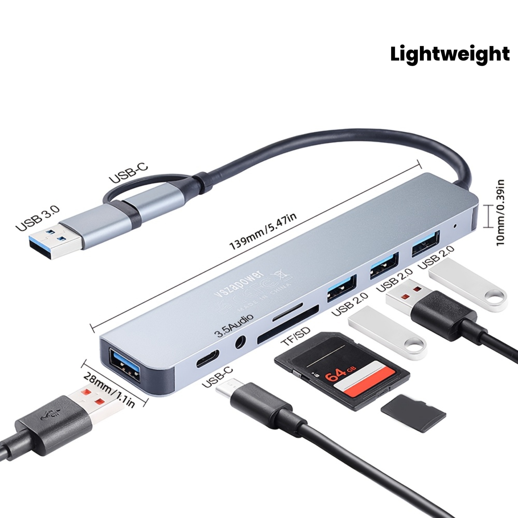 8-In-1 Multifunctional Hub, USB-C/A Dual-Type Design, Supports USB 3.0 High-Speed Transmission, Equipped with TF/SD Card Reader, 3.5Mm Headphone Jack, Lightweight And Portable, Suitable for Laptops, Mobile Phones, And More, Expansion Interface