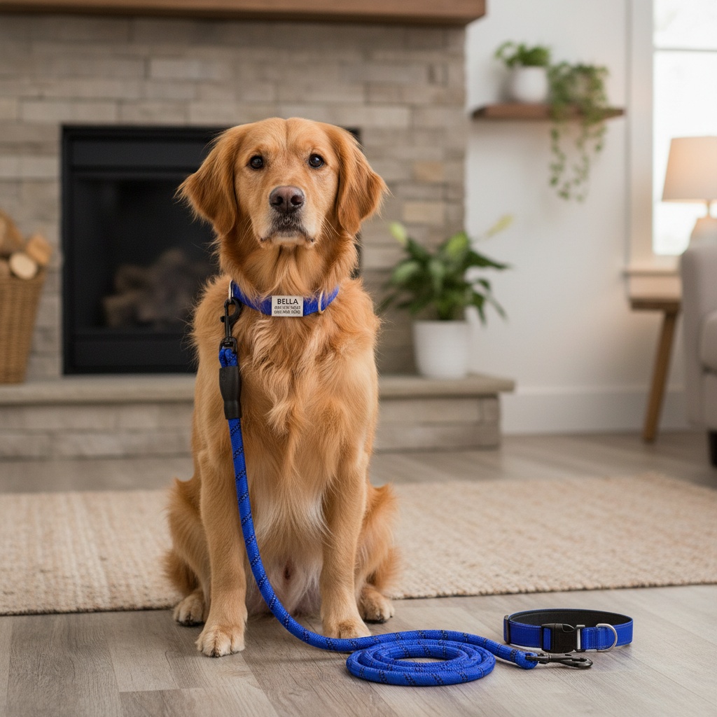Customizable Reflective Nylon Dog Collar with Leash