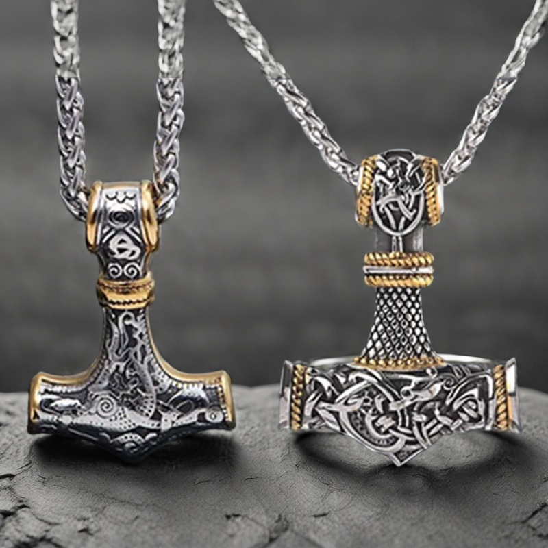 2er-set vintage wikinger halskette für damen und herren, modische gotische anhänger-halskette, trendiges party-accessoire, geschenk zum valentinstag und geburtstag