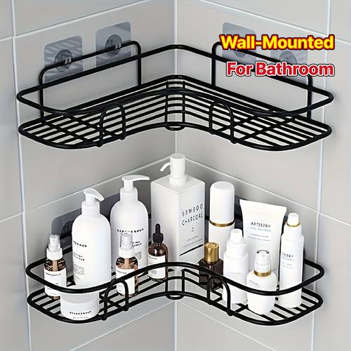 no drill wall mounted triangular bathroom shelf with corner storage stainless shower caddy shelf suitable for modern bathrooms space saving multi tier hanging shelf organizer for shampoo conditioner toiletries compact for small spaces