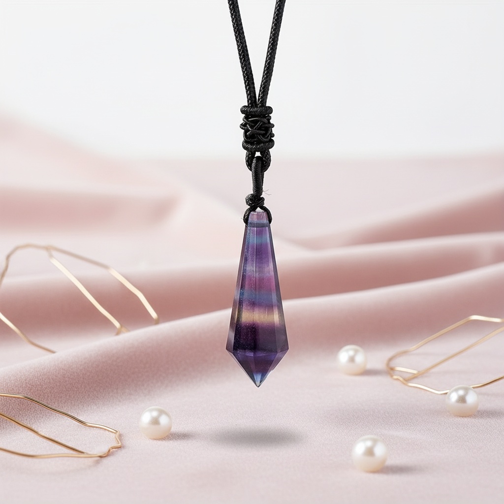 Women's Natural Rainbow Fluorite Crystal Pendant Necklace