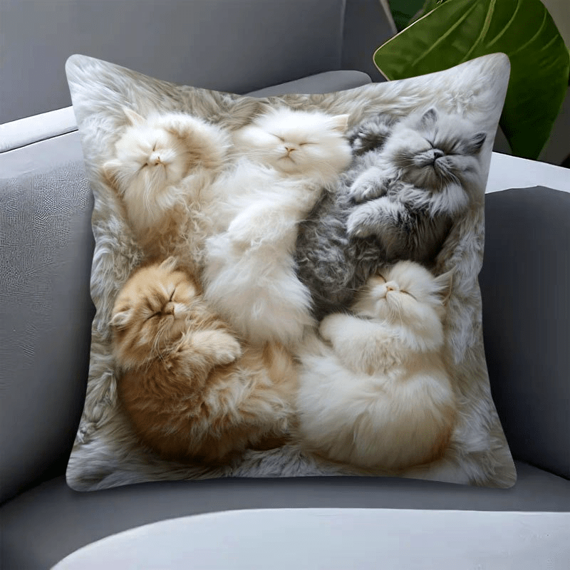 E-shop Ultraweicher Plüsch Katzen Print Kissenbezug, Kurzer Plüsch 18X18 Zoll, Bequemer Flauschiger Dekorativer Kissenbezug für Wohnzimmer, Sofa,